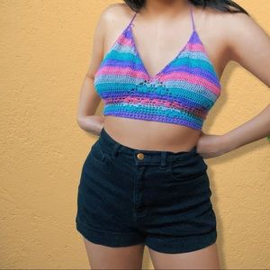 SOLD// Vintage crochet halter crop top / bralette